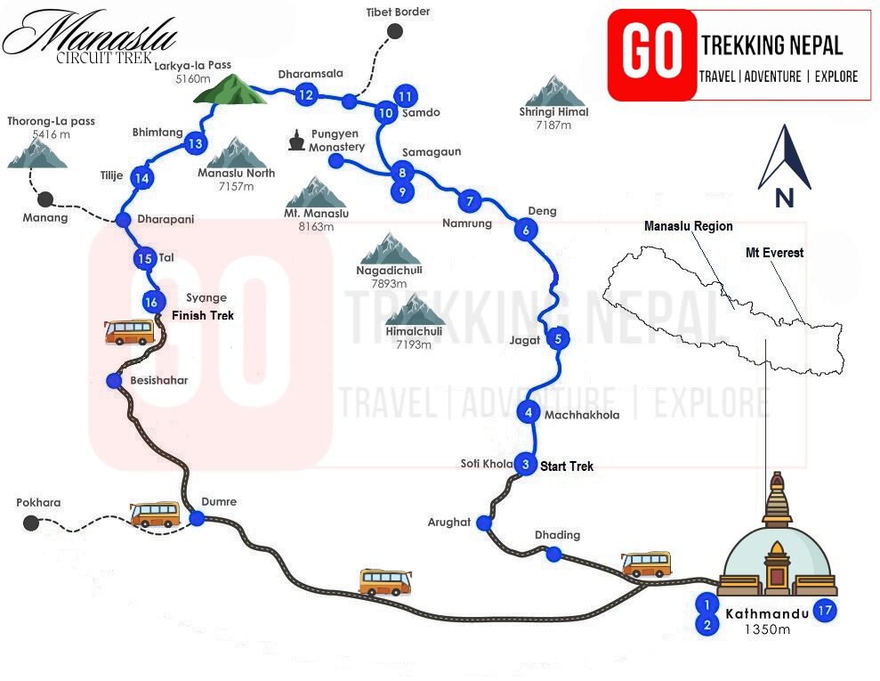 Manaslu Circuit Trek Map