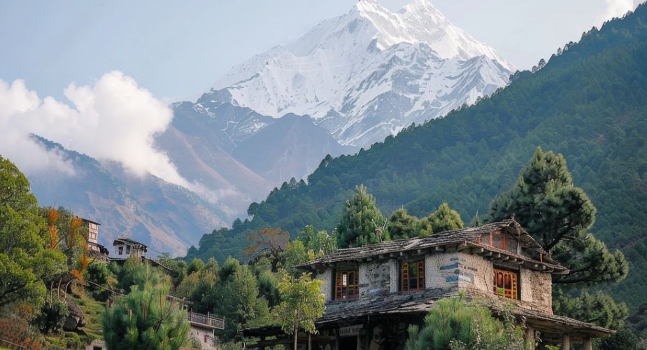 Manaslu Mountain and Village